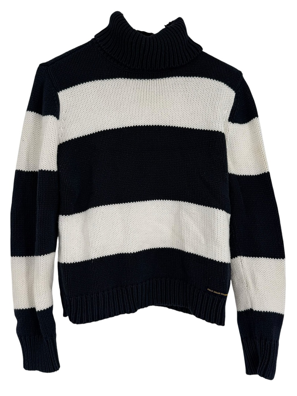 Polo Jeans Co Ralph Lauren Blue Striped Cotton Sweater Women Size L Turtle Neck